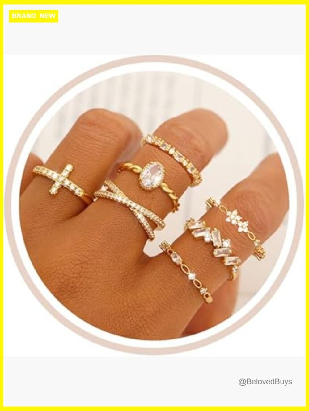 8 Pc Stackable Ring Set Non Tarnish Cubic Zirconia Gold Plated Wedding Band